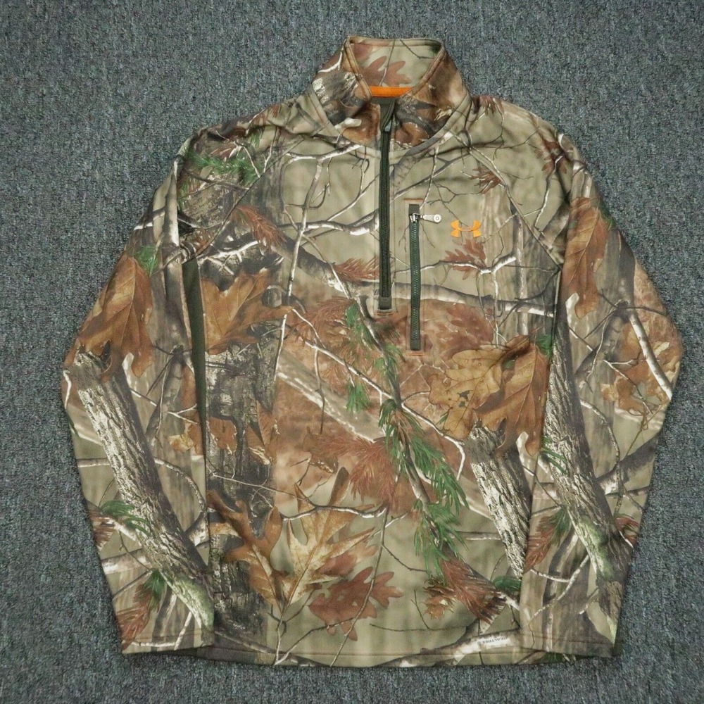 Under‎ Armour Pullover Mens Small Brown Camo Fleece Quarter Zip Scent Control